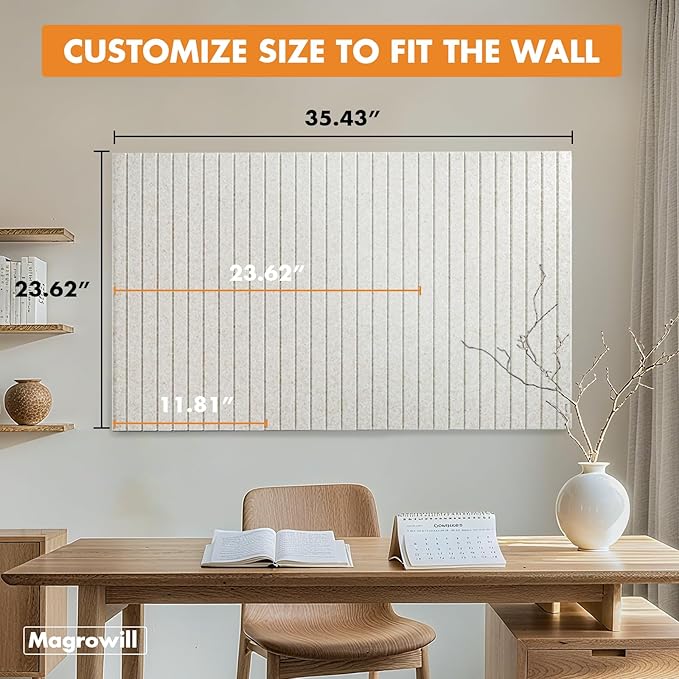 Cork Board Tiles for Wall with Push Pins, Removable 36" x 24" Slat Bulletin Board Sets, Adhesive Pin Board | Magrowill 6 Packs Felt Panels for Office Home Classroom Dorm Interior Wall Decor, Camel