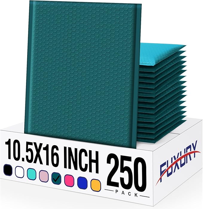 Fuxury Large Bubble Mailers 10.5x16" 250 Pack Forest Green Self Seal Padded Envelopes Opaque Mailing Envelopes Bubble Padded Cushion Padded Mailers for Packaging Small Business Bulk #5