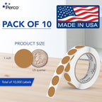 Perco Kraft Brown 1-Inch Perforated Circle Dot Sticker Labels — 10 Rolls, 10,000 Round Stickers — Natural, Cardboard-Like Surface with Permanent Adhesive for Organizing, Crafting & More—Made in USA