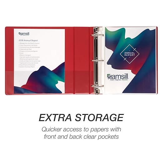Samsill 2 Inch 3 Ring Binder, Made in USA, Economy Round Ring, Clear View Cover, 425 Sheet Capacity - for School, Home, Office - Ruby Red