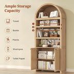 81" Tall Arched Cabinets,Bookcase with storage,Mid-Century Modern 6-Tier Bookshelf with Door,2 Book Risers and Adjustable Shelves offering more storage space for Living Room,Kitchen,Home Office,Oak