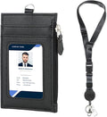 DELSWIN Badge Holder with Retractable Lanyard, PU Leather ID Badge Card Holder with 1 ID Window, 4 Card Slots, 1 Side Zipper Pocket, and Adjustable Neck Strap
