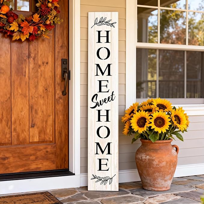 Farmhouse Wooden Welcome Sign Stand for Front Door, 47" Large Home Sweet Home Welcome Sign for front porch, Rustic Vertical Tall Xmas Gift Porch Leaner Decor for Outdoor Patio Garden