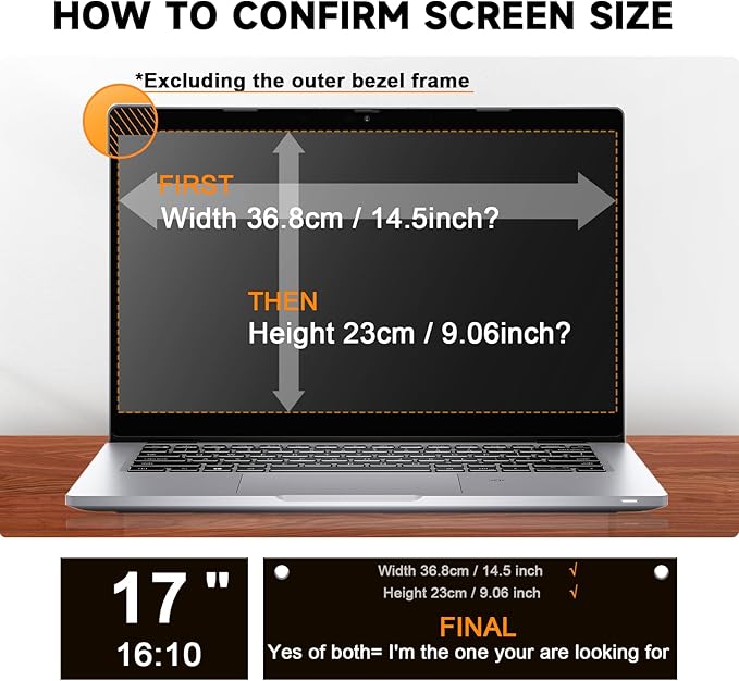 Mamol Laptop Privacy Screen 17 Inch for 16:10 Widescreen Display, Anti Blue Light Glare Filter, Removable Screen Shield, Anti-Scratch Screen Protector