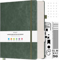 OFFIGIFT Bullet Dotted Journal, Large A4 Hardcover Leather Journal, 312 Numbered Pages Thick Journal, 100gsm No Bleed Paper Dot Grid Notebook for Women Men, 8.5'' × 11'', Green