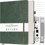 OFFIGIFT Bullet Dotted Journal, Large A4 Hardcover Leather Journal, 312 Numbered Pages Thick Journal, 100gsm No Bleed Paper Dot Grid Notebook for Women Men, 8.5'' × 11'', Green