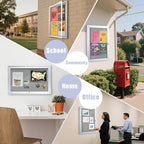 Homezelle Enclosed Bulletin Board 36"x24" Outdoor Weatherproof Cork Noticeboard with Locking Door Wall-Mounted Gray Fabric Silver Aluminium Frame for Home, School, Office, Community, Hospital