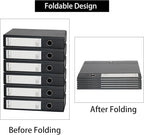 URbantin 6 Pack Foldable A4 Box Files,Plastic Archive Folders,65mm Spine, Document Box for Office（Black）