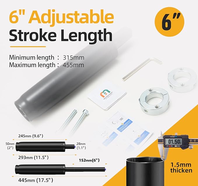 MASTERY MART Office Chair Gas Cylinder Replacement Kit, 6" Stroke Heavy Duty Hydraulic Pneumatic Piston, 1000 lbs Capacity, Universal Fit for Desk Chairs, Easy Installation with Removal Tool & Gloves