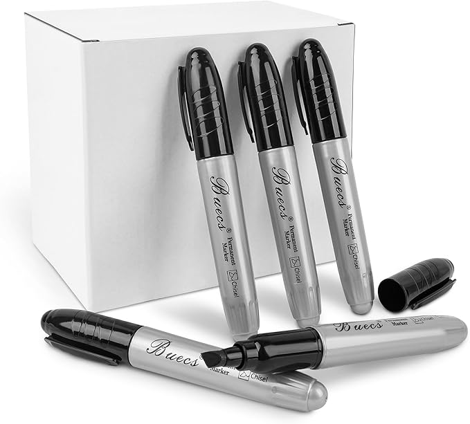 Buecs King Size Permanent Markers, 40 Count Black Jumbo Permanent Markers, Chisel tip, Waterproof & Smear Proof Markers, Quick Drying, Office Supplies for School, Office, Home