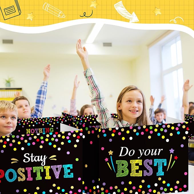 Honoson 24 Pcs Bulk Inspirational Privacy Folders for Students Cardboard Test Privacy Boards Motivational Words Desk Dividers Shield for Classroom School Study Supplies, 6 Styles(Polka Dots)
