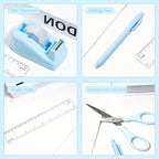 COMFYROOM Desk Accessories with Pen Holder, Office Supplies Desk Organizers and Accessories, Tape Dispenser, Stapler, Staple Remover, Staples, Clips Set, Ruler, Scissor, Pen, Tape (Blue)