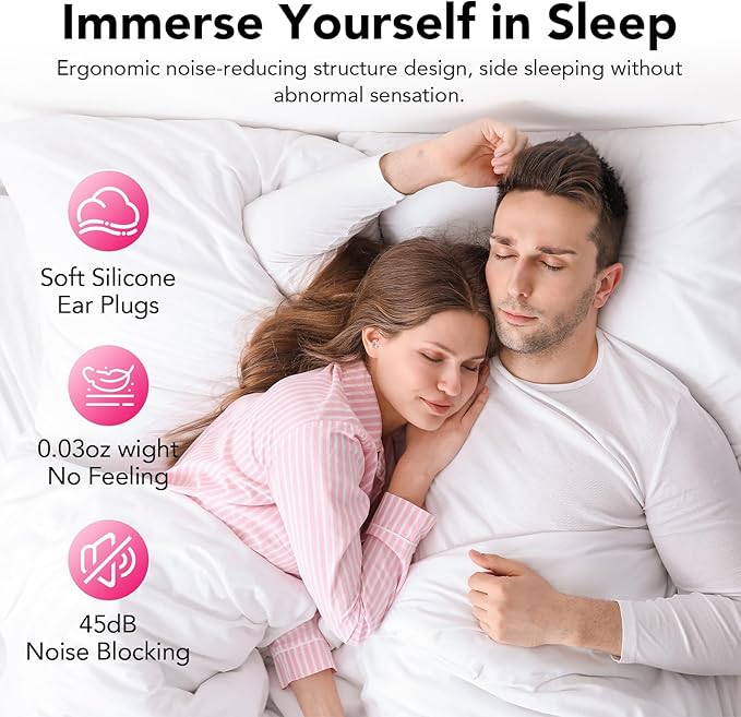 Ear Plugs for Sleeping Noise Cancelling, Ultra-Soft Silicone Earplugs for Sleep, 45dB Reusable Noise Cancelling Ear Plugs Hearing Protection Study/Work/Concert, EarPlugs with Case & 8 Eartips