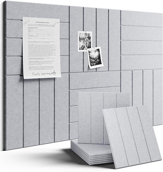 Large Felt Bulletin Board 36"x24" Cork Board Alternative - 6 Pack with 40 Safe Removable Adhesive Tabs, Cork Boards for Walls for Home Office Classroom Pin Board-Soft Gray