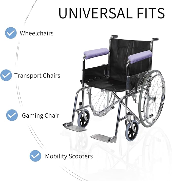 SPRING SEAON Wheelchair Armrest Covers 2 Pack Soft Memory Foam Wheelchair armrest Pads Wicking Washable for Office Transport Chair (Deep Purple)