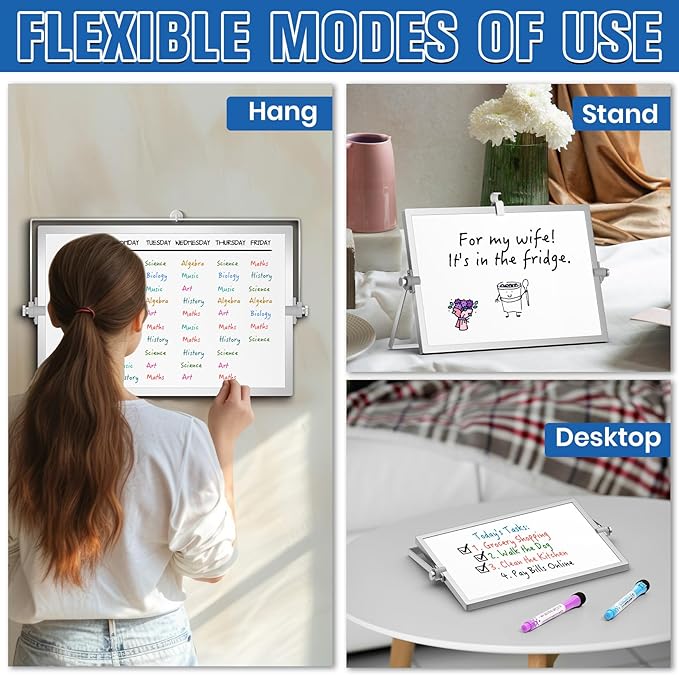 Grtard Magnetic Dry Erase White Board with Stand, 12''x8'' Double-Sided White Board, Desktop Whiteboard with Stand, Magnetic WhiteBoard Portable, Dry Erase Board for ToDo, Drawing