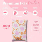 Pretty Package Store 10x13 Designer Poly Mailer 100 Pack Heavy Duty Waterproof Self Seal Shipping Bags for Small Business Large Mailing Envelopes Bulk Tear Resistant Cute Packaging Pink Blooms Flowers