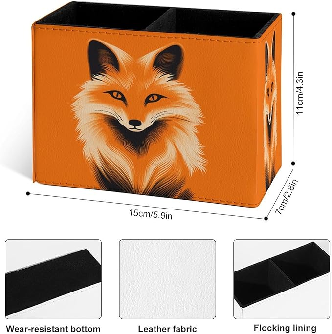 Famame Fox Orange Face Pencil Holder for Desk, Leather Desktop Container Pen Cup Storage Study Table Pen Organizer Makeup Brush Holder for Classroom Office Home