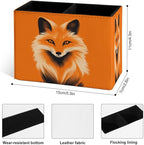Famame Fox Orange Face Pencil Holder for Desk, Leather Desktop Container Pen Cup Storage Study Table Pen Organizer Makeup Brush Holder for Classroom Office Home