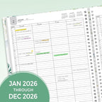 SUNEE 2026 Daily Planner,4-Person Group Appointment Book with Quarter-Hourly Layout. Weekly & One-Page-Per-Day Format, Jan to Dec 2026, 8.5"x11",Weekly Planner, Flexible Cover, Note Pages, Bookmark, Black,Greenery
