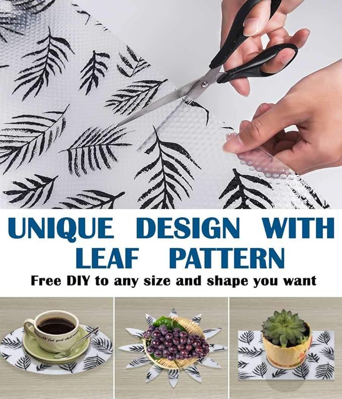 Leaf Shelf Liner for Kitchen Cabinets Non-Adhesive Drawer Liner Non-Slip Refrigerator Liner Waterproof Fridge Pad Cupboard Mat