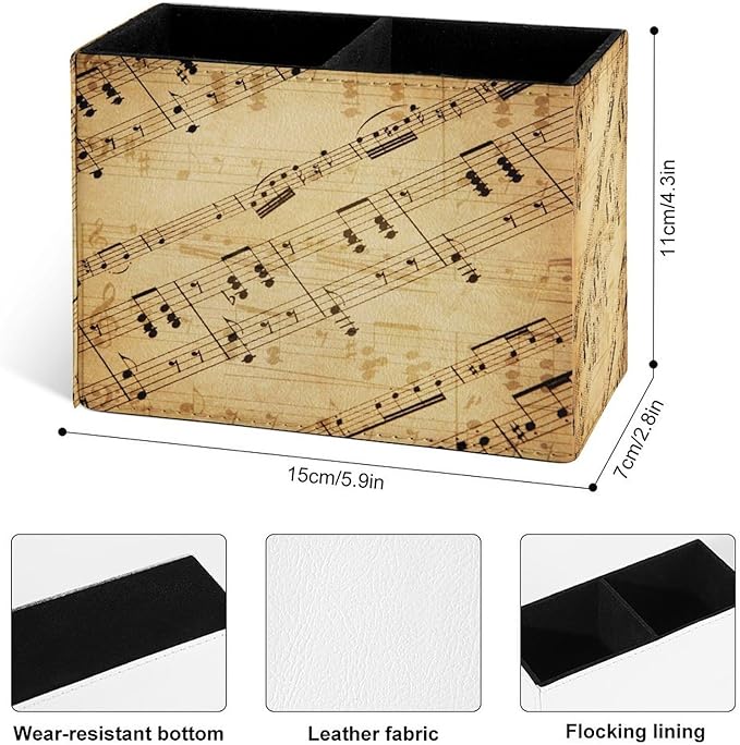 Famame Retro Piano Music Score Pencil Holder for Desk, Leather Desktop Container Pen Cup Storage Study Table Pen Organizer Makeup Brushes Holder for Office Home