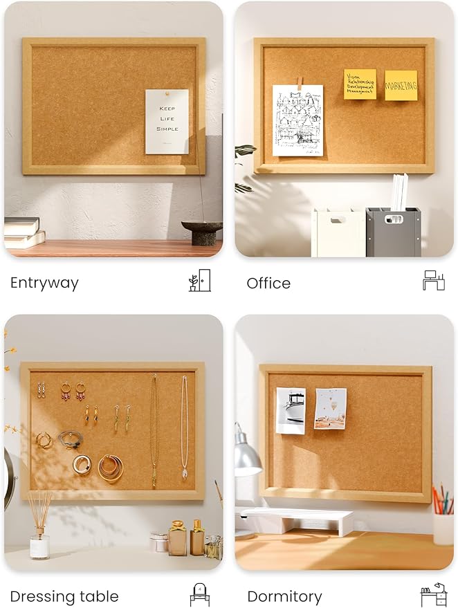 Fluxynara Felt Cork Board Alternative, Felt Bulletin Board 16" x 12" Mustard Yellow Frame with 8 Adhesive Tabs, Pin Board for Home Office, Classroom, Entryway, Kitchen Wall Decor—Sunset Yellow