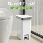 accep Slim Bathroom Trash Can with Lid, 2.6 Gallon /10 Liter Small Waste Basket, Press Top Bin & Step Metal Pedal Trash Bin, Mini Garbage Cans for Bedroom, Office, Kitchen, Dorm (Grayish-White)
