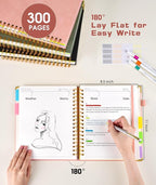 Hardcover Spiral Notebook 8.5"x11" Journal with Removable Dividers Tabs, 300 Pages Leather 5 Subject Notebook College Ruled, Large A4 Notebooks for Work School, Lined Journal for Women, A4 Pink
