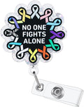 No One Fights Alone Cancer Ribbon Nurse Badge Reel, Cancer Awareness Retractable ID Card Medical Work Badge Holder, Name Tag Badge Buddy for RN CNA Oncology Nurse Nursing Student Oncologist Doctor