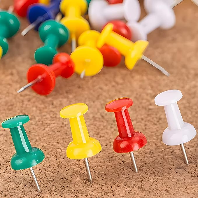 VAPKER Push Pins 720Pcs Solid Color Thumb Tacks Map Pins Tacks Plastic Head with Steel Point for Bulletin Board 12 Assorted Colors Office Supplies