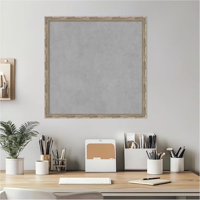 Amanti Art Silver Framed Magnetic Board 22x22 Medium Vision Board for use with Magnets, 100% Metal Sheet to Display Items as Office Decor or for Home Organization in mudroom, Kitchen or Kids Room