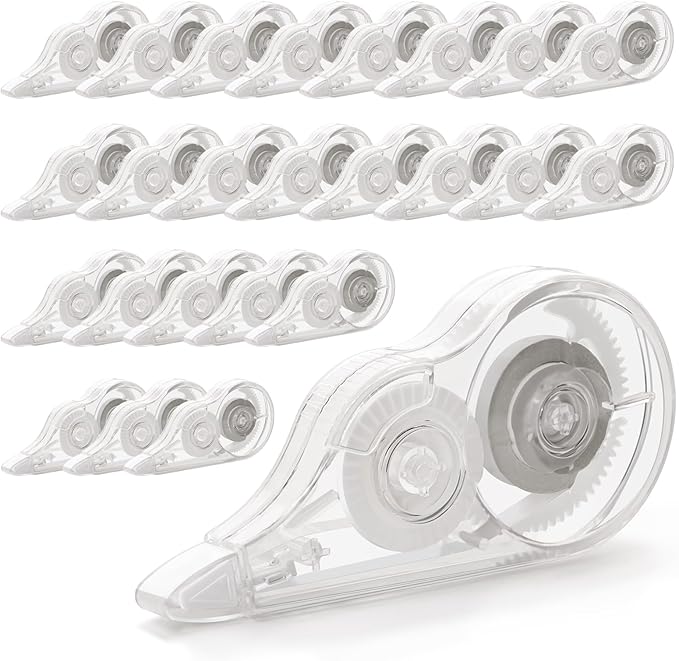 JEFURE 24 Pcs Transparent Correction Tape, 236 Inch Tear-Resistant Bulk for School, Office, Note Taking, Journal (Tape Width 0.2 In)