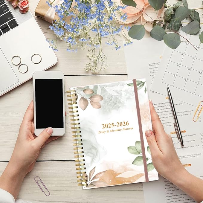 2025-2026 Daily & Monthly Planner - One Page Per Day, Daily Planner 2025-2026 from July 2025 to June 2026, Planner 25-26 with 12 Monthly Tabs, 6.4" x 8.5", Rose Leaf