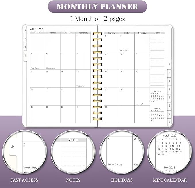 2026 Planner, Weekly and Monthly Planners with Tabs, A5 Spiral Bound Daily Calendar 2026 Planner, 12 Month Agenda Organizers from Jan. to Dec., Flexible Cover Appointment Book(Color Butterfly)