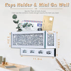 WALTSOM Crushed Diamond Key and Mail Holder for Wall, Crystal Mail Organizer Wall Mount, Mirror Mail and Key Holder Wall Mount for Entryway and Home Decor