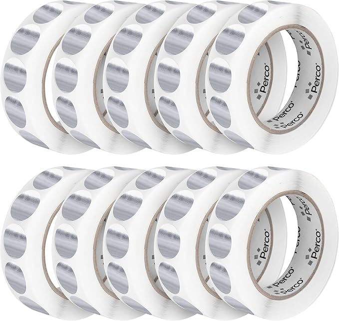 Perco Metallic Silver 1-Inch Perforated Circle Dot Sticker Labels — 10 Rolls, 10,000 Round Stickers — with Permanent Adhesive for Awards, Invitations, Events, Gift Packaging, Crafting — Made in USA