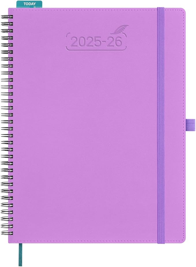 BEZEND 2026 Planner Weekly and Monthly (8.5" x 11") Daily Calendar Book with Tabs (Jul 25-Dec 26) Vertical Hourly Timeslots, Storage Pocket, Pen Holder, Spiral, PU Leather Softcover - Lavender