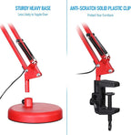 TORCHSTAR Metal Desk Lamp with Clamp, Swing Arm, Architect Adjustable Gooseneck Table Lamp, Clip Desk Lights for Home Office, Work, Study, Reading, E26 Base, Multi-Joint, Red