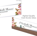 ARTBLOX | Office Personalized Name Plate Flower with Bird Design On Clear Acrylic Glass for Desk with Business Card Holder