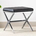 DUHOME Modern PU Leather Vanity Stool - Rectangle Makeup Stool Padded Vanity Seat Foot Rest for Living Room, Dressing Room, Black