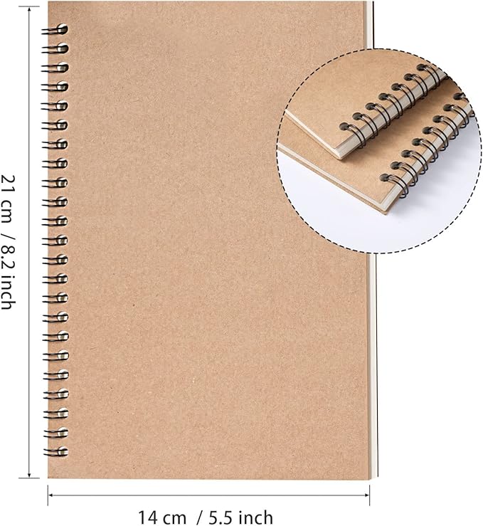 48 Pack A5 Spiral Notebook College Ruled Spiral Notebook Bulk Inches Hardcover Kraft Notebooks Lined Travel Writing Notebooks Journal Notepad for Office School Supplies, 100 Pages, 8.3 x 5.5 Inches