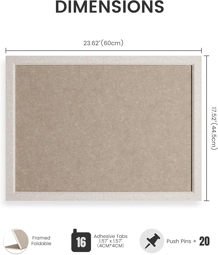 Fluxynara Foldable Cork Board Alternative, Felt Bulletin Board 24" x 18" Oatmeal Frame with 16 Adhesive Tabs, Pin Board for Home Office, Classroom, Entryway, Kitchen Wall Decor—Deep Camel