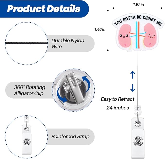 You Gotta Be Kidney Me Funny Nurse Badge Reel, Cute Anatomical Kidney Retractable ID Card Badge Holder, Name Tag Badge Buddy for RN LPN CNA Nurse Nursing Student Dialysis Tech Urologist Nephrologist