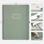 EMSHOI Meeting Notebook for Work with Sticky Tabs - 240 Pages, A4 Size Project Planner, PU Leather Meeting Agenda/Minutes Organizer for Women Men, Note Taking, Office & Business, 8.3"x11.7", Green