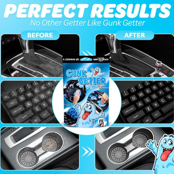 Gunk Getter, Cleaning Gel for Those Hard to Reach Places, Automotive Cup Holder Electronic Keyboard Office, Slime Gel Cleaner Dust Crumb Removal, 6 Pack