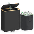 SONGMICS Recycling Bin for Kitchen 37 Gallon. Bottle Recycling Container, Collection Bin, for Metal, Plastic, Paper, Glass, Inner Bag with Handles, Kitchen, Ink Black and Natural Beige URRB513B01