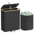 SONGMICS Recycling Bin for Kitchen 37 Gallon. Bottle Recycling Container, Collection Bin, for Metal, Plastic, Paper, Glass, Inner Bag with Handles, Kitchen, Ink Black and Natural Beige URRB513B01