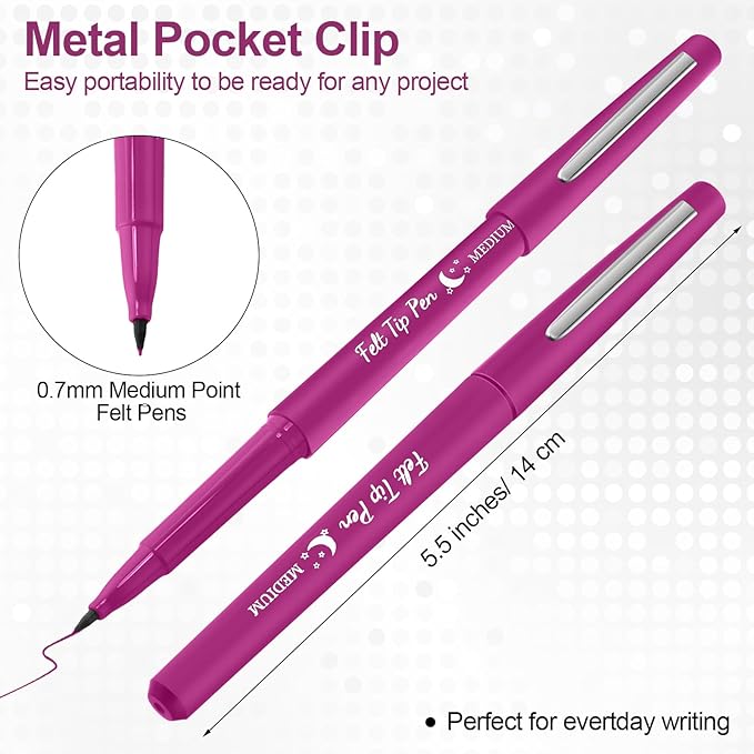 Fuyoooo 36 Pcs Felt Tip Pens 0.7mm Medium Point Colored Felt Tip Pens for Journaling Planner Writing Note-taking Art Office and School Supplies(Pink)