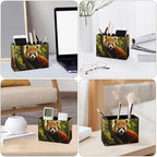 Famame Red Panda Pencil Holder for Desk, Leather Desktop Container Pen Cup Storage Study Table Pen Organizer Makeup Brush Holder for Classroom Office Home